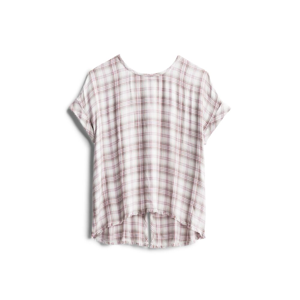 "cloth & stone" casual plaid shirt sleeve blouse with split back